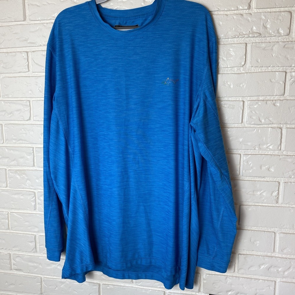 Greg Norman Play Dri Fit Men's Shirt Size XXL‎ Blue Shark Logo Long Sleeve